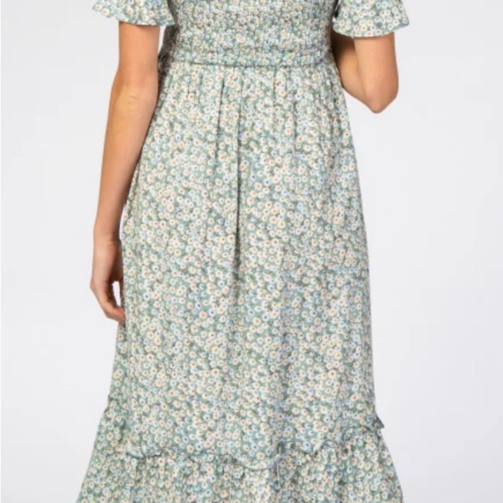 Pinkblush Light Blue Floral Ruffle Maternity Midi Dress - Picture 6 of 6